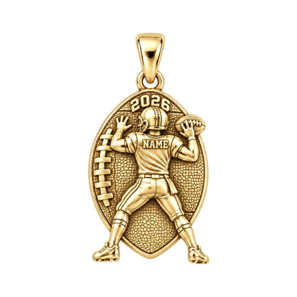 Gridiron Hero Charm Bracelet – Personalized Football Mom Gift – 18K gold charm, front view