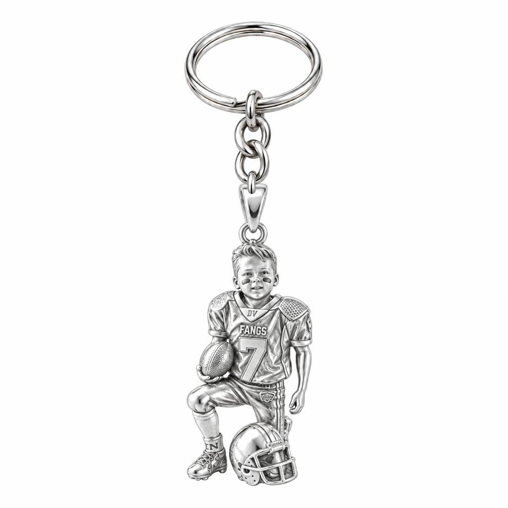 Gridiron Hero Charm Keychain – silver, front view