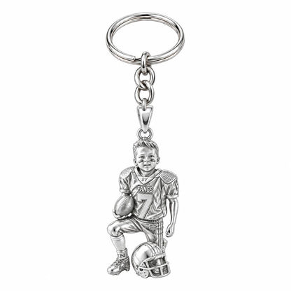 Gridiron Hero Charm Keychain – silver, front view