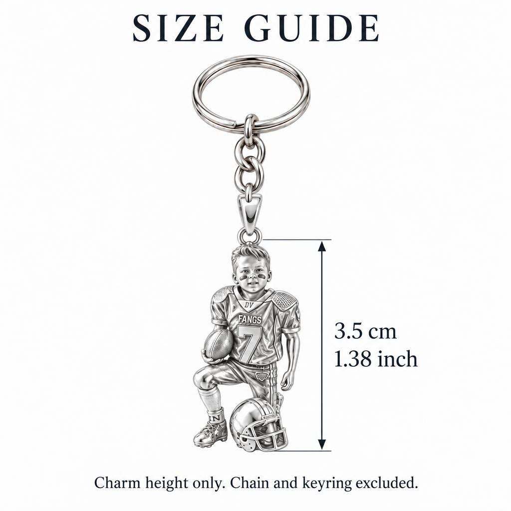 Gridiron Hero Charm Keychain – size guide, 3.5 cm (1.38 in) charm, chain and keyring excluded