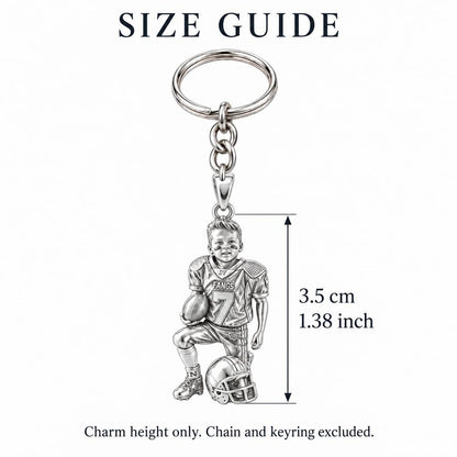 Gridiron Hero Charm Keychain – size guide, 3.5 cm (1.38 in) charm, chain and keyring excluded