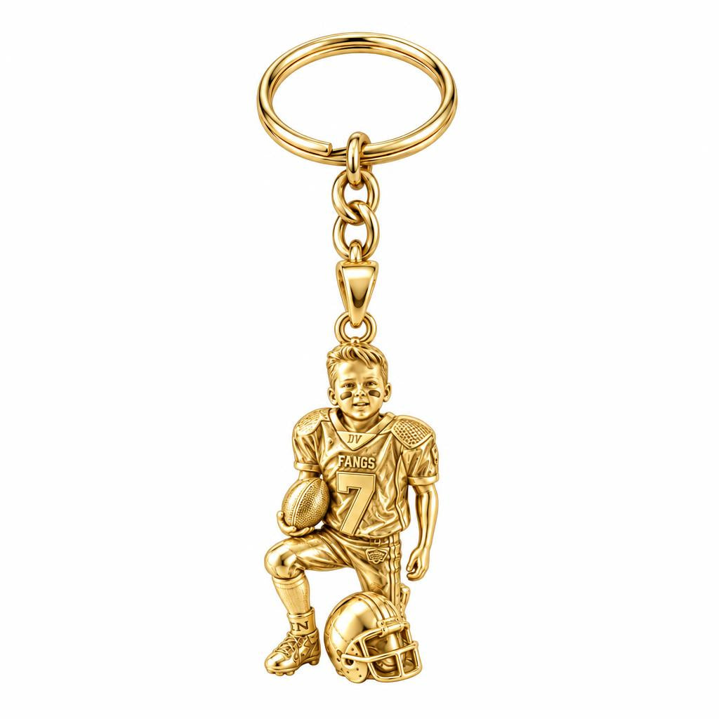 Gridiron Hero Charm Keychain – 18K gold, front view