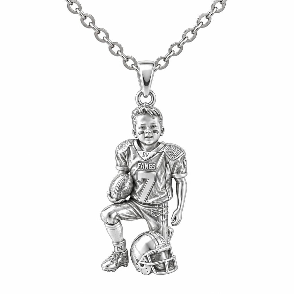 Gridiron Hero Charm Necklace Set – silver, front view