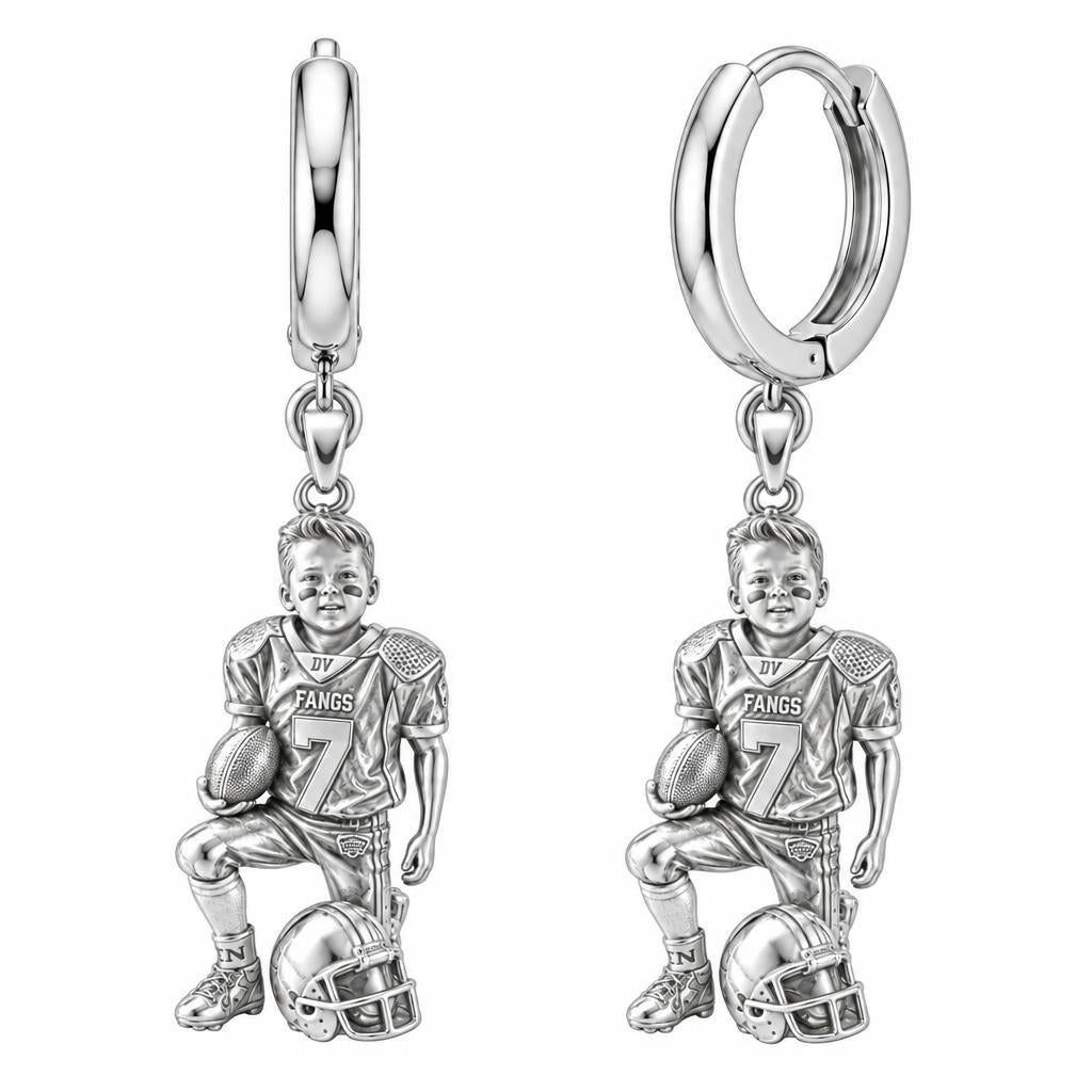 Gridiron Hero Huggie Charm Earrings – silver, front view