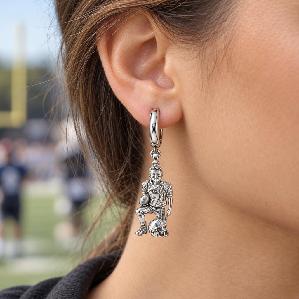 Gridiron Hero Huggie Charm Earrings – worn / in use