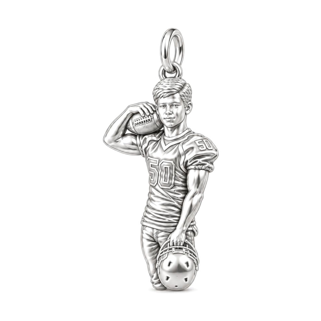 Gridiron Hero Photo Charm Bracelet – Personalized Mom Gift – silver charm, front view