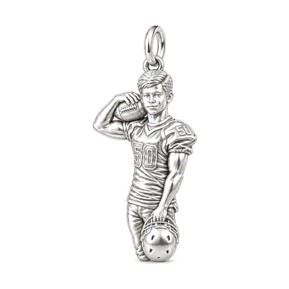 Gridiron Hero Photo Charm Bracelet – Personalized Mom Gift – silver charm, front view