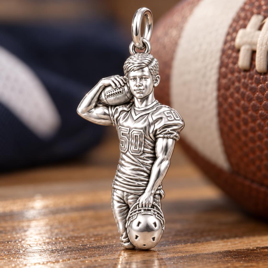 Gridiron Hero Photo Charm Bracelet – Personalized Mom Gift – macro detail of the charm