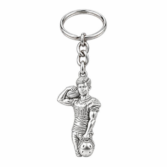 Gridiron Hero Photo Sculpt Charm Keychain – silver, front view