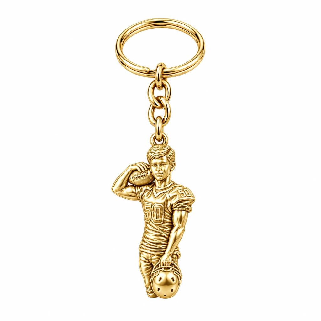 Gridiron Hero Photo Sculpt Charm Keychain – 18K gold, front view