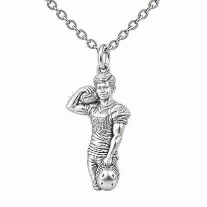 Gridiron Hero Photo Sculpt Charm Necklace Set – silver, front view