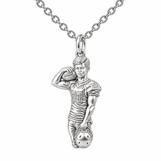 Gridiron Hero Photo Sculpt Charm Necklace Set – silver, front view