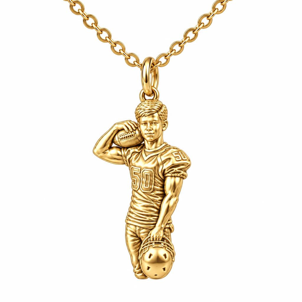 Gridiron Hero Photo Sculpt Charm Necklace Set – 18K gold, front view