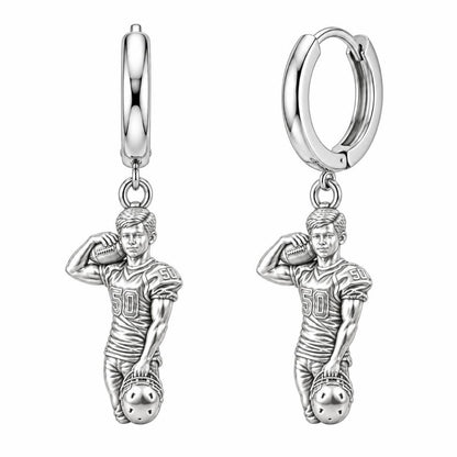 Gridiron Hero Photo Sculpt Huggie Charm Earrings – silver, front view
