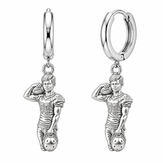 Gridiron Hero Photo Sculpt Huggie Charm Earrings – silver, front view