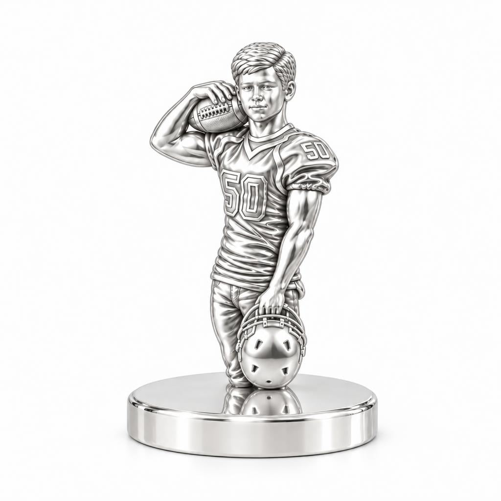 Gridiron Hero Photo Sculpt Keepsake Plaque – silver, front view