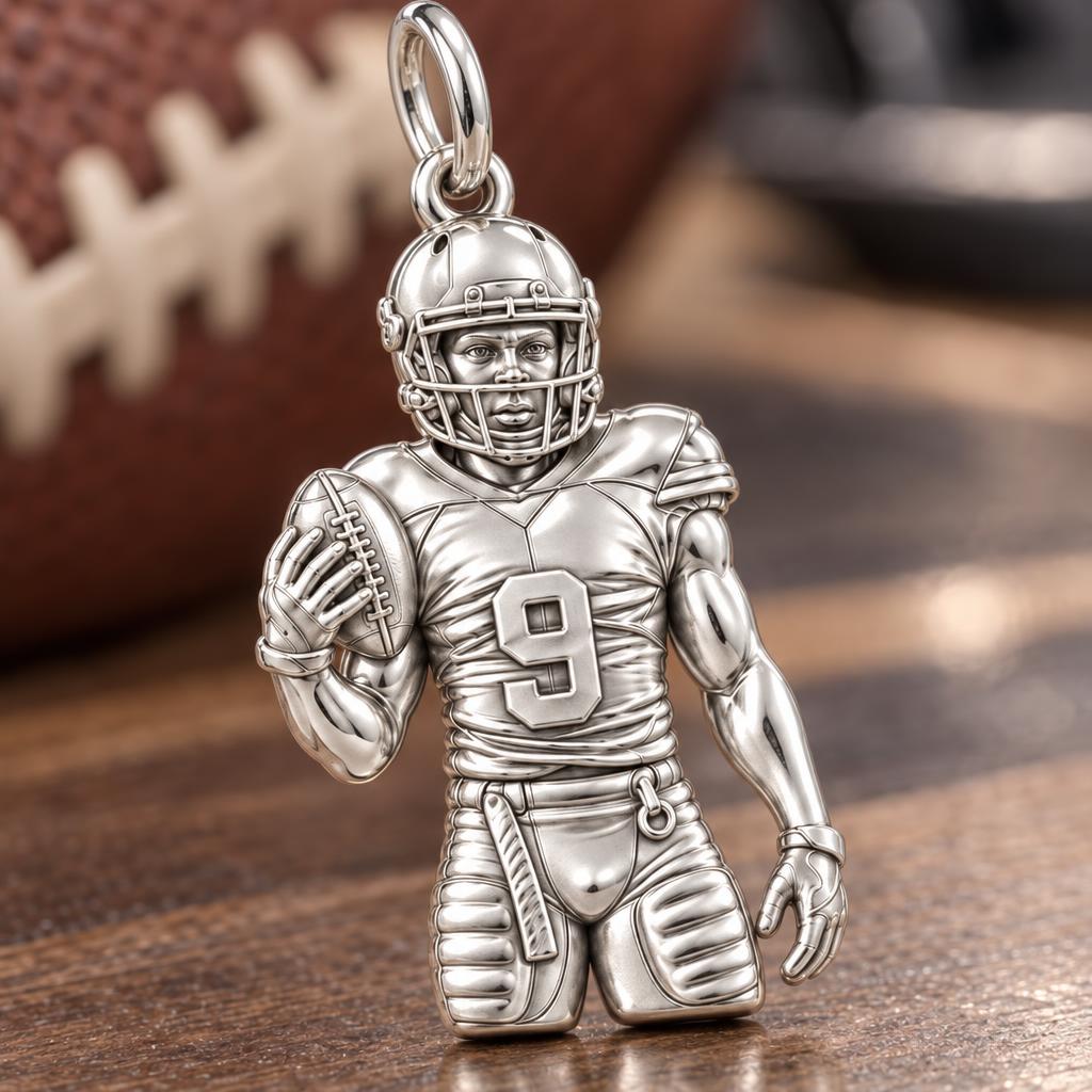Gridiron Hero Portrait Charm Bracelet – Personalized Mom Gift – macro detail of the charm