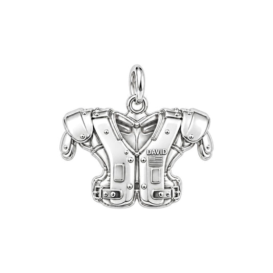 Gridiron Strength Charm Bracelet – Personalized Football Gift – silver charm, front view