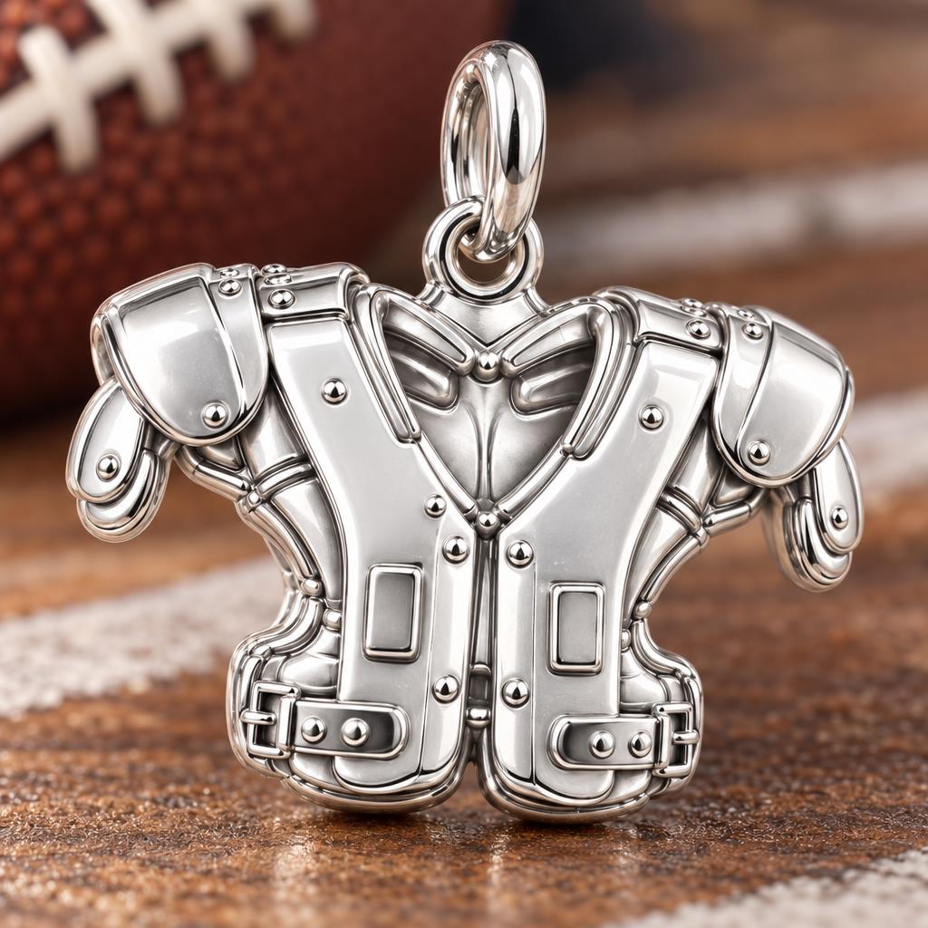 Gridiron Strength Charm Bracelet – Personalized Football Gift – macro detail of the charm