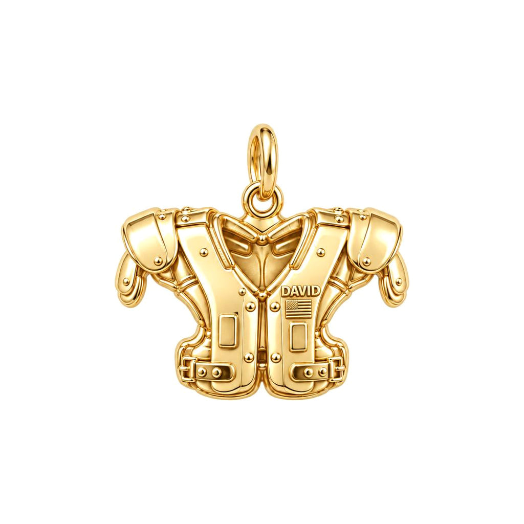 Gridiron Strength Charm Bracelet – Personalized Football Gift – 18K gold charm, front view