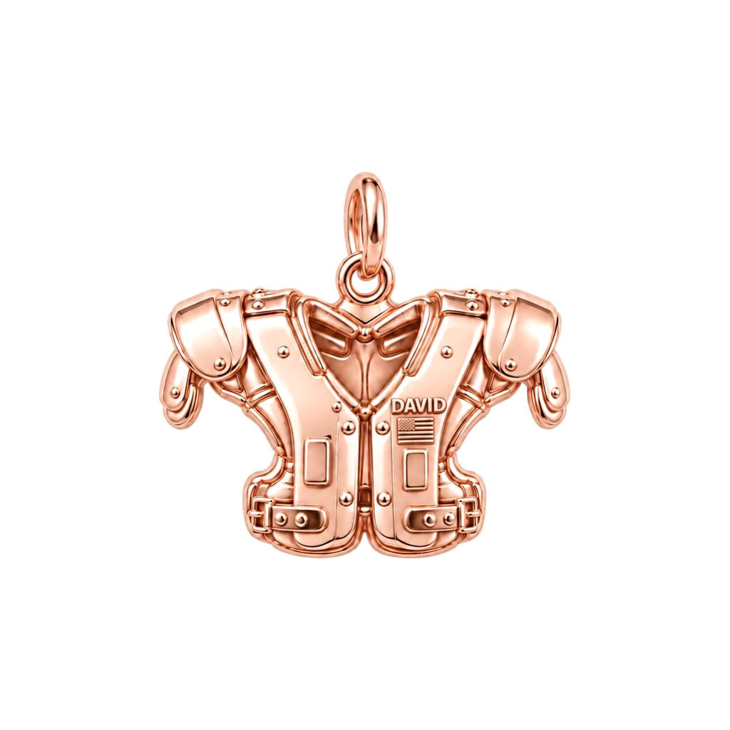 Gridiron Strength Charm Bracelet – Personalized Football Gift – rose gold charm, front view