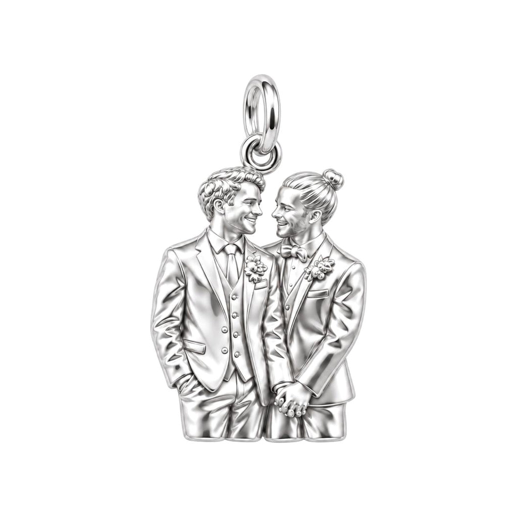 Groom And Groom Wedding Charm Bracelet – Personalized Couple Gift – silver charm, front view