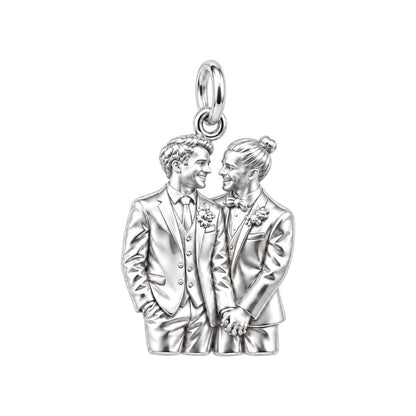 Groom And Groom Wedding Charm Bracelet – Personalized Couple Gift – silver charm, front view