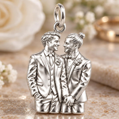 Groom And Groom Wedding Charm Bracelet – Personalized Couple Gift – macro detail of the charm