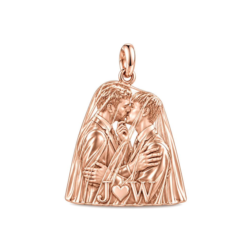 Groom's First Kiss Charm Bracelet – Personalized Couple Gift – rose gold 2 cm charm, front view