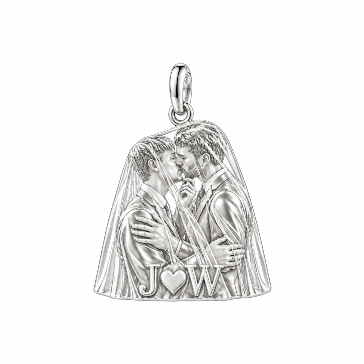 Groom's First Kiss Charm Bracelet – Personalized Couple Gift – back of the charm, engraving area