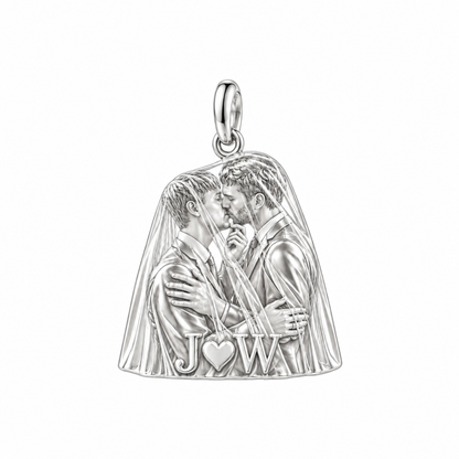 Groom's First Kiss Charm Bracelet – Personalized Couple Gift – back of the charm, engraving area
