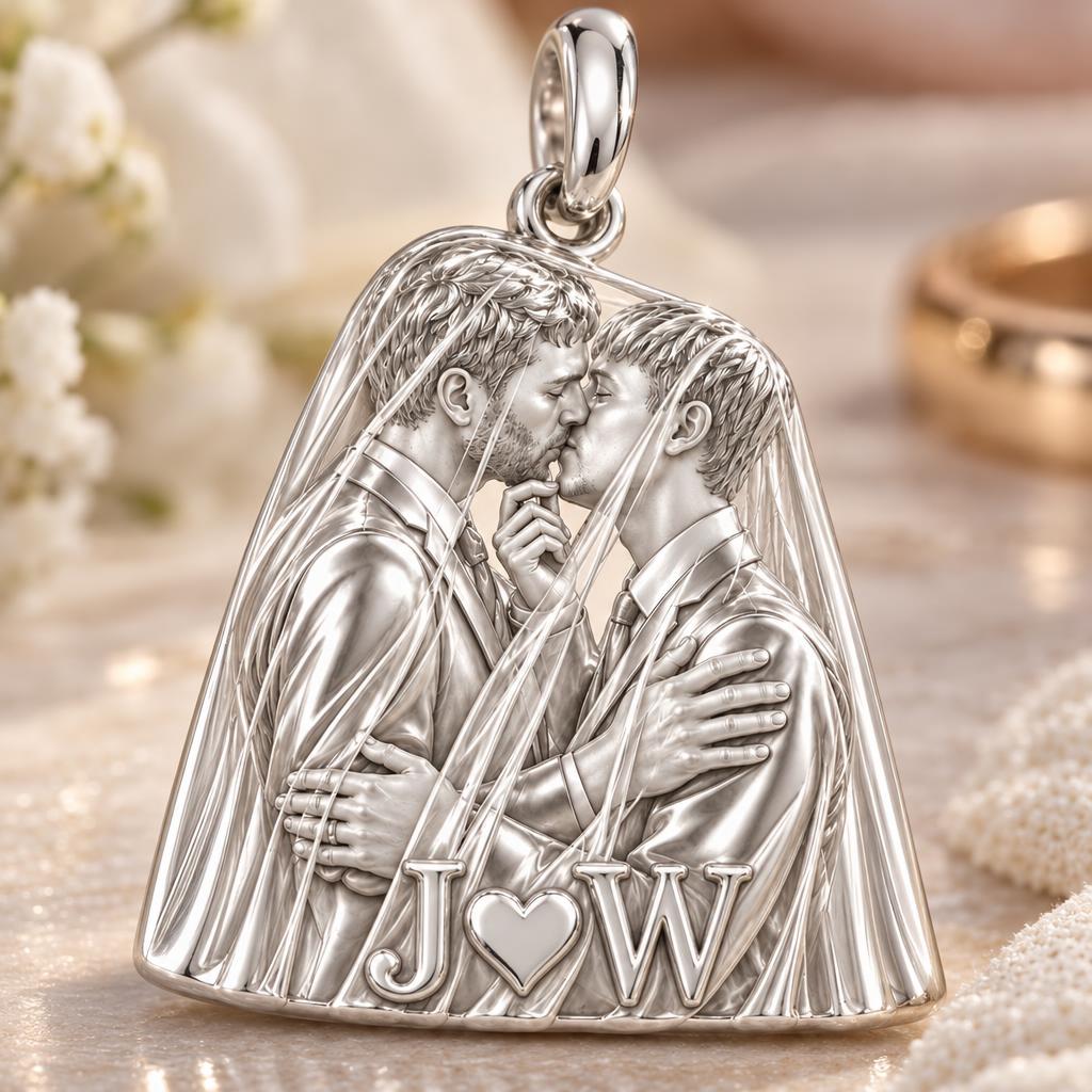 Groom's First Kiss Charm Bracelet – Personalized Couple Gift – macro detail of the charm