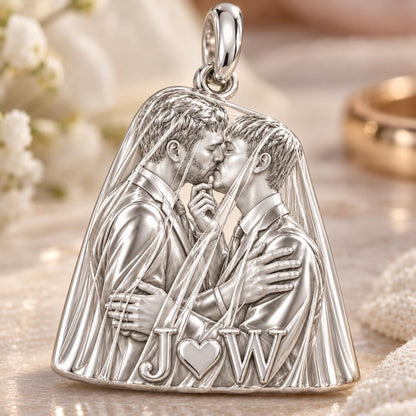 Groom's First Kiss Charm Bracelet – Personalized Couple Gift – macro detail of the charm