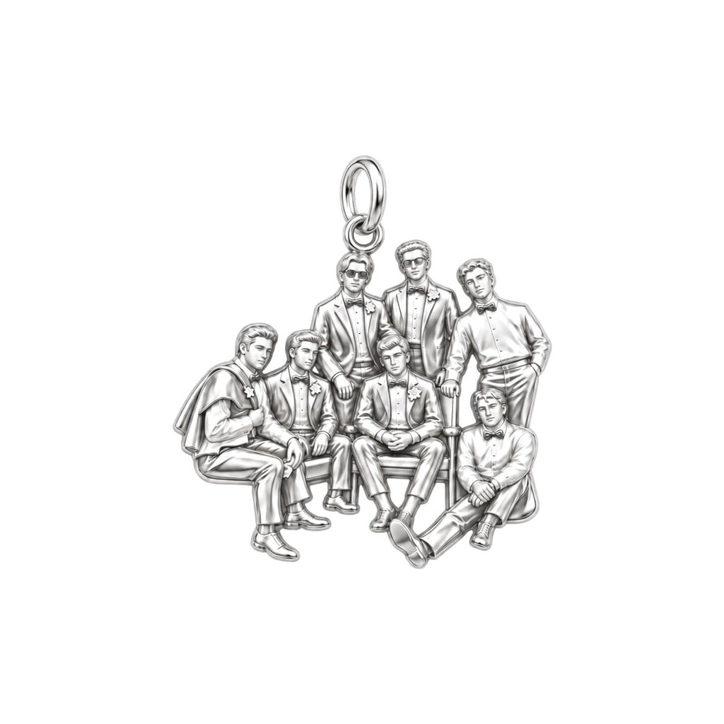 Groomsmen Brotherhood Charm Bracelet – Personalized Groom Gift – silver charm, front view