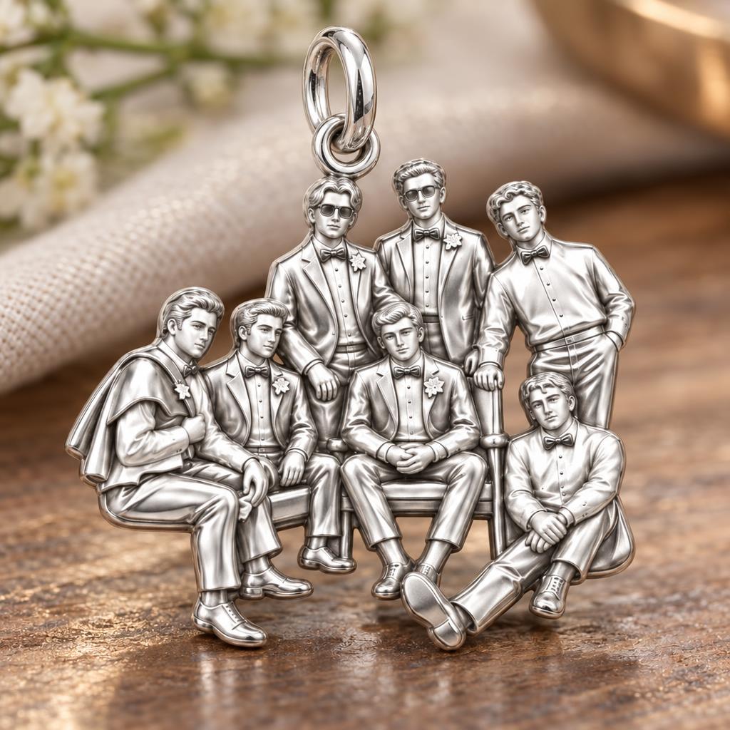 Groomsmen Brotherhood Charm Bracelet – Personalized Groom Gift – macro detail of the charm