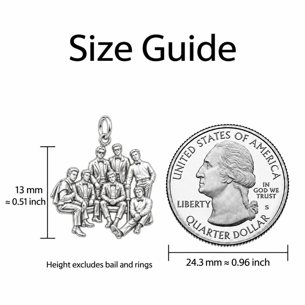 Groomsmen Brotherhood Charm Bracelet – Personalized Groom Gift – size guide, 13 mm charm next to a quarter