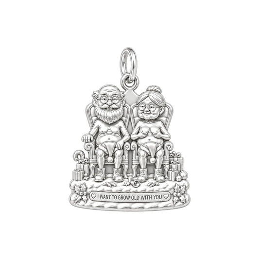 Grow Old Together Charm and Polyester Cord Bracelet Set – silver plated 3 cm charm, front view