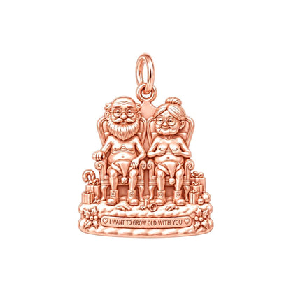 Grow Old Together Charm and Polyester Cord Bracelet Set – rose gold 3 cm charm, front view