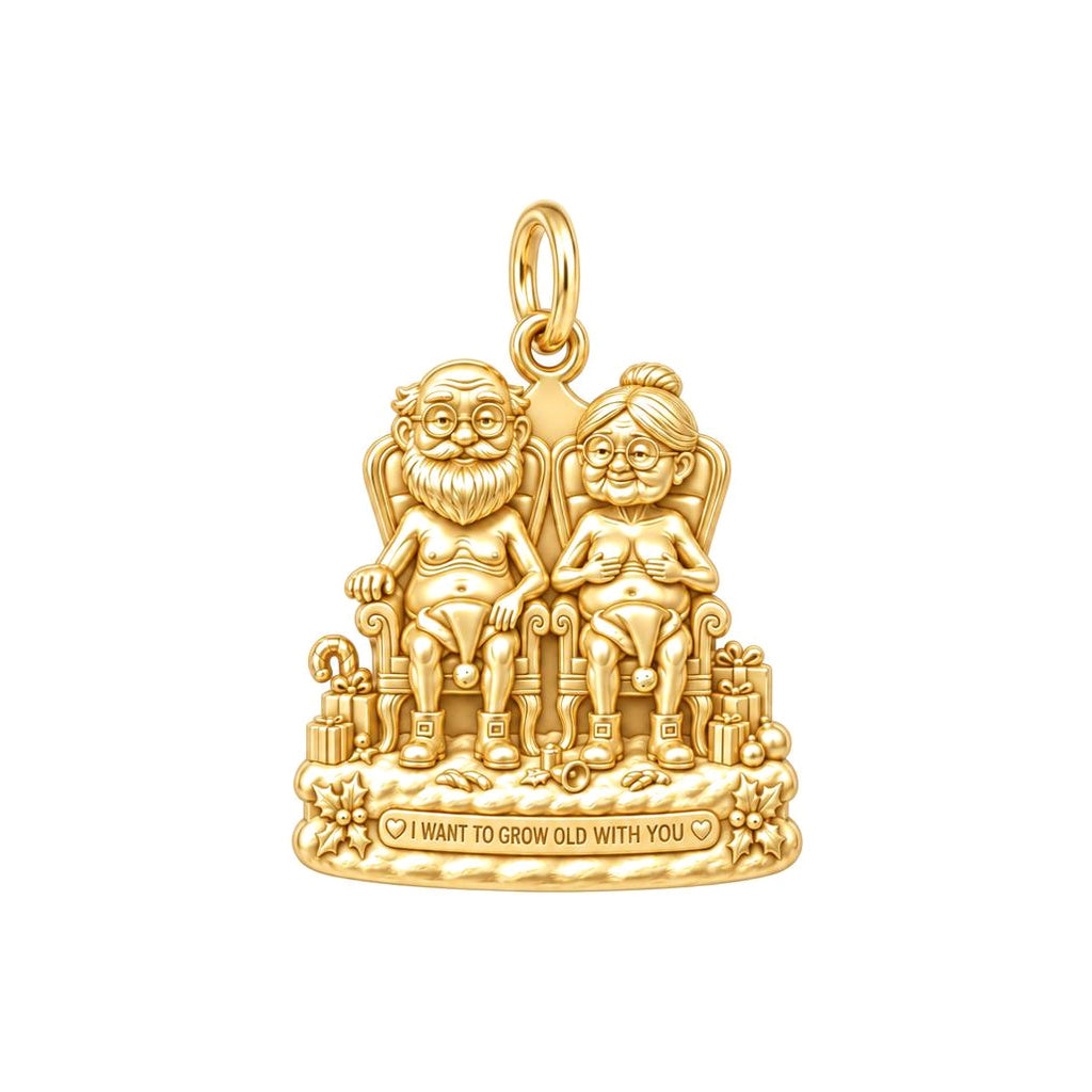Grow Old Together Charm and Polyester Cord Bracelet Set – 18K gold plated 3 cm charm, front view