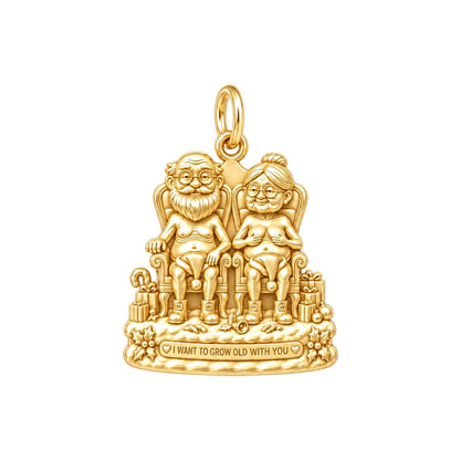 Grow Old Together Charm and Polyester Cord Bracelet Set – 18K gold plated 3 cm charm, front view