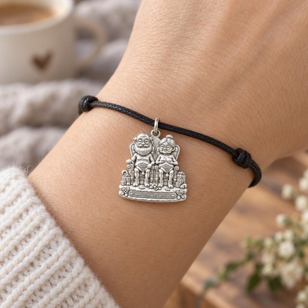 Grow Old Together Couple Charm and Polyester Cord Bracelet Set