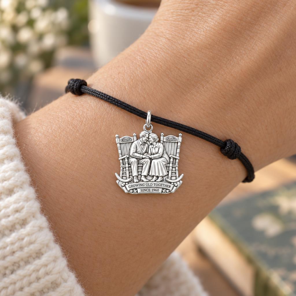Growing Old Together Charm and Polyester Cord Bracelet Set