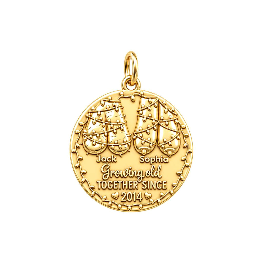 Growing Old Together Charm Bracelet – Personalized Couple Gift – 18K gold plated 3 cm charm, front view