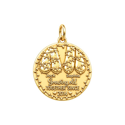 Growing Old Together Charm Bracelet – Personalized Couple Gift – 18K gold plated 3 cm charm, front view