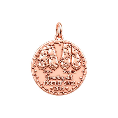 Growing Old Together Charm Bracelet – Personalized Couple Gift – rose gold 3 cm charm, front view