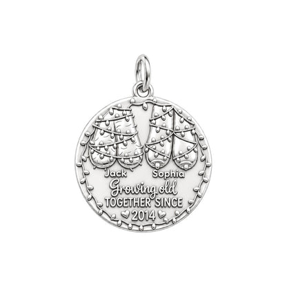 Growing Old Together Charm Bracelet – Personalized Couple Gift – silver plated 3 cm charm, front view