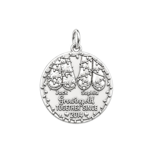 Growing Old Together Charm Bracelet – Personalized Couple Gift – silver plated 3 cm charm, front view