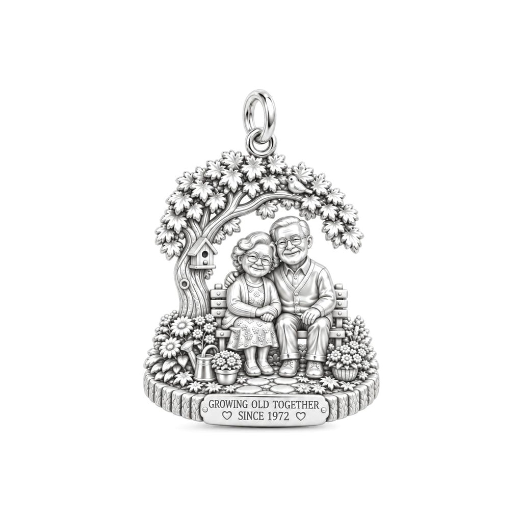 Growing Old Together Charm Bracelet – Personalized Couple Gift – silver plated 2 cm charm, front view