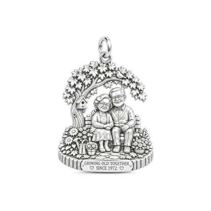 Growing Old Together Charm Bracelet – Personalized Couple Gift – silver plated 2 cm charm, front view