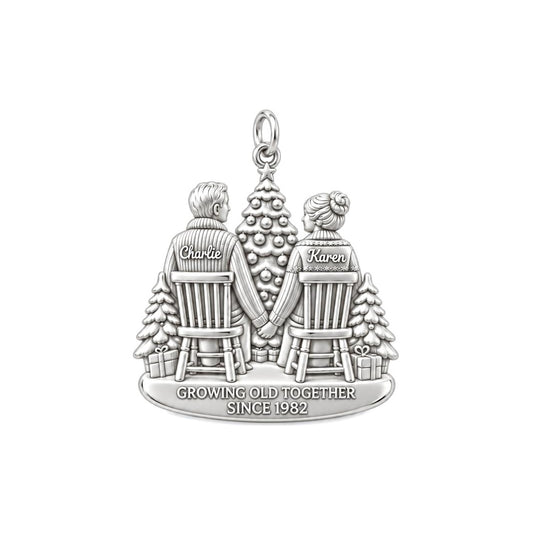 Growing Old Together Charm Bracelet – Personalized Couple Gift – silver plated 2 cm charm, front view